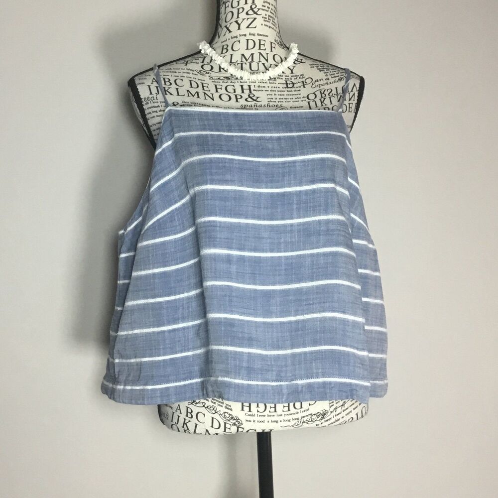 Blue white coastal gauzy cami petal back lined cotton blend summer beach XL